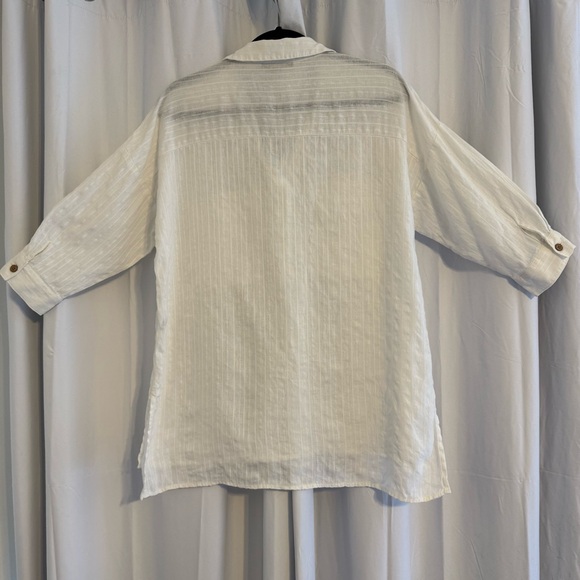 ZARA Oversized Striped Linen Blend Tunic Blouse 3/4 Sleeve Size S Cream - Picture 3 of 6